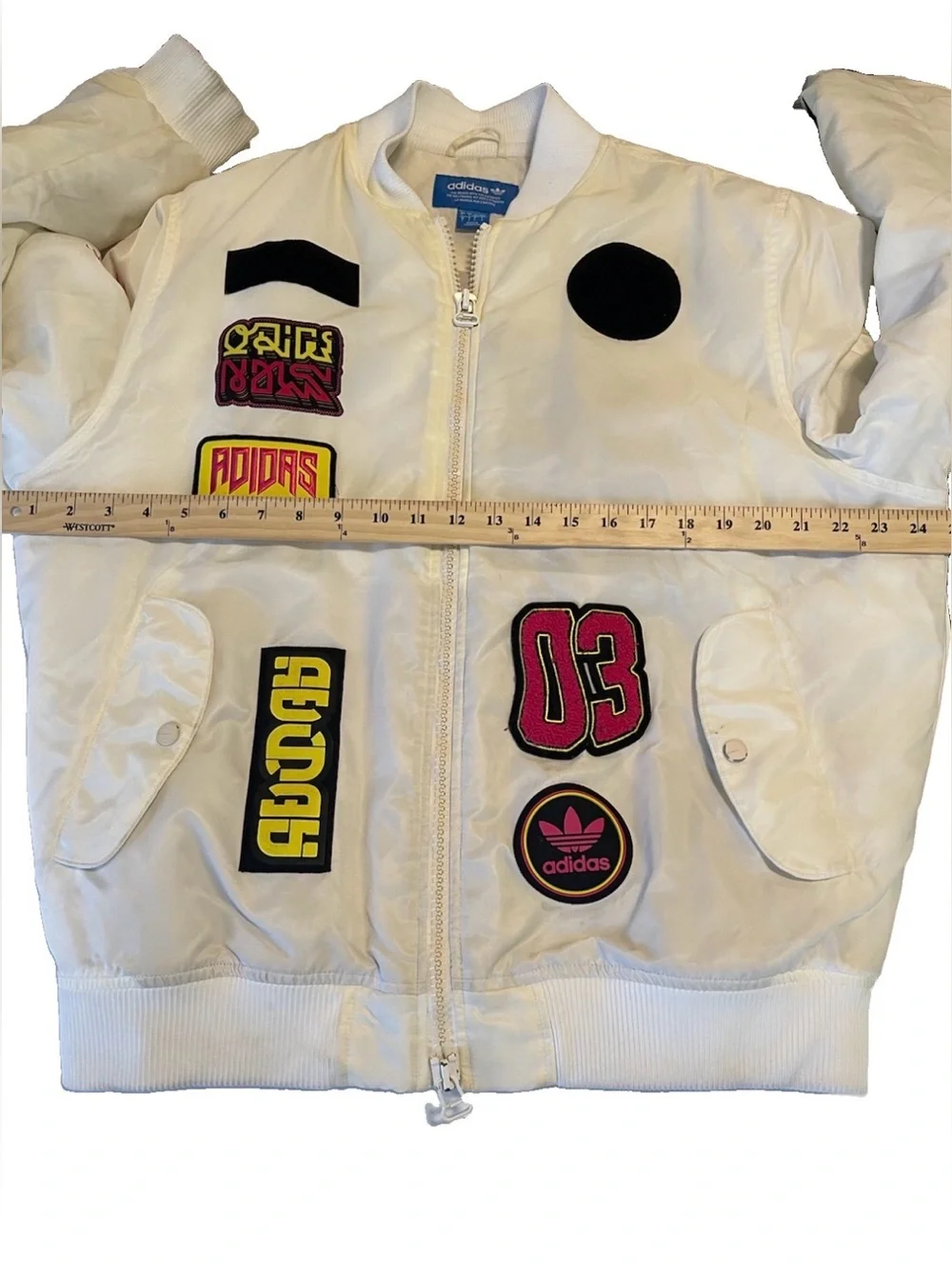 Adidas Bomber Jacket Mens Large Padded Patches Model BR7149 White